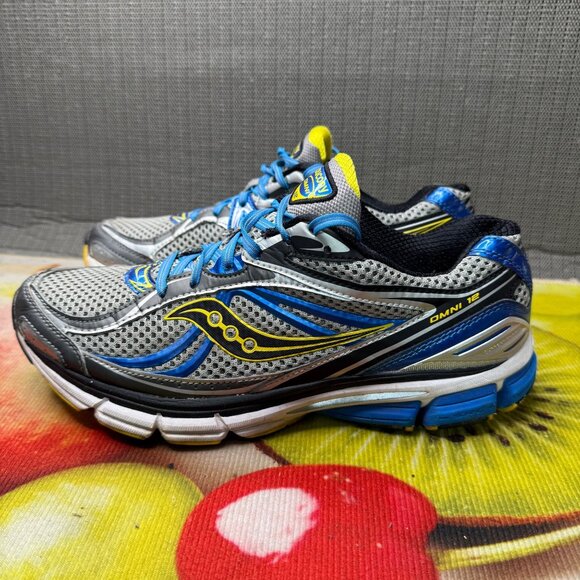 Saucony Other - Saucony Omni 12 Mens Running Shoes Size 9 Gray Blue Yellow Athletic Sneakers